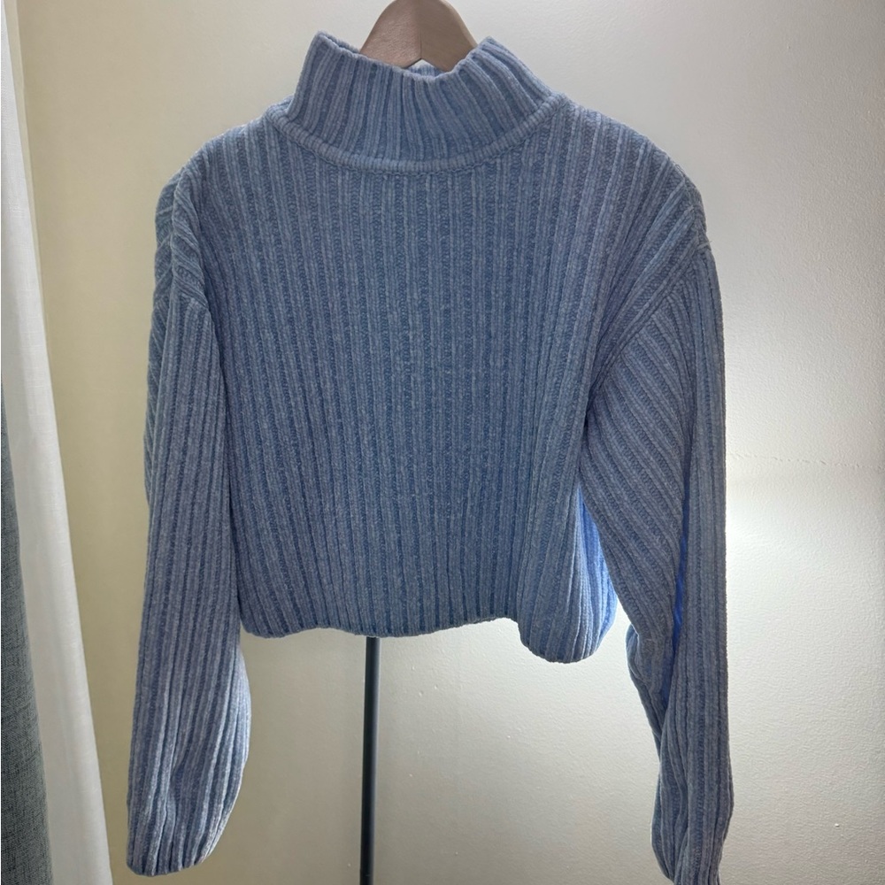 H&M Light Blue Ribbed Turtleneck Sweater